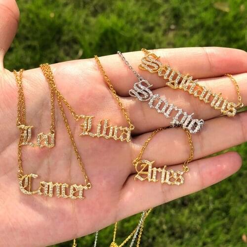 Zircon Letter Constellation Necklace for Women Stainless Steel 12 Zodiac Necklaces Choker Alphabet Jewelry Bijoux Femme BFF