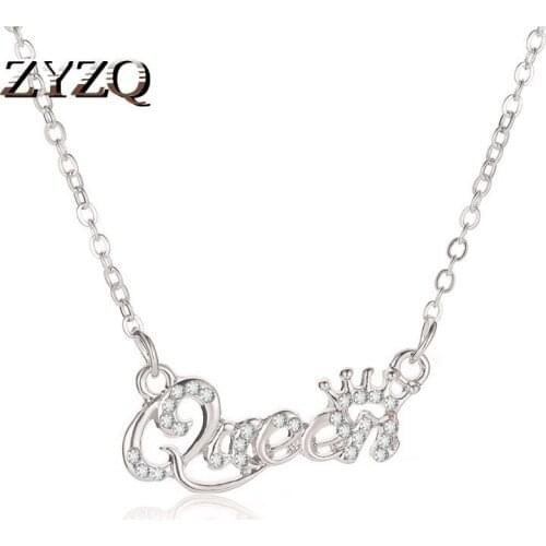 ZYZQ New Arrival Letter Necklace For Women Hot Sale Crown Letter Queen Pendant Necklace Mothers Day Gift for Mom