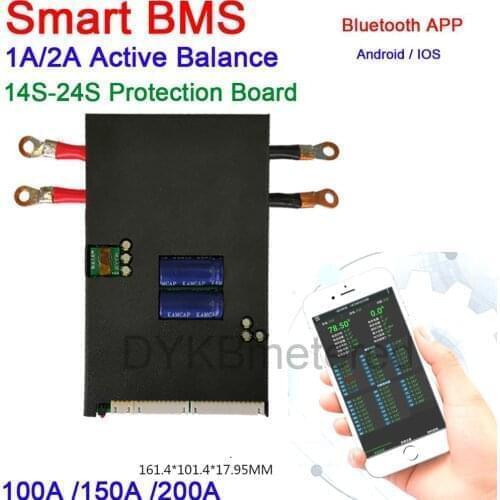 Smart 14S- 24S 1A/2A Active balance protection board 100A 150A 200A Bluetooth BMS Lifepo4 li-ion Liion lithium Battery 16S 20S