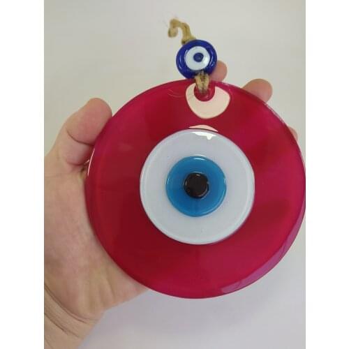Solid Red Evil Eye 12cm Glass Bead Pendant Charm Turkish Handmade Big Amulet for Wall Hanging Talisman Boho Home / Room Decor