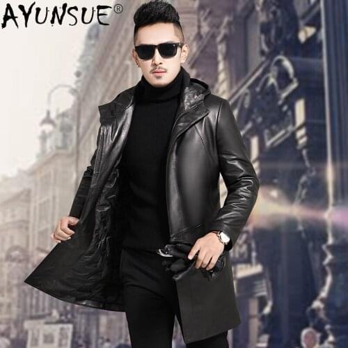 AYUNSUE Winter Down Jacket Genuine Leather Jackets Mens Clothing Hooded Windbreaker Mens Sheepskin Coat Ropa Hombre LXR541