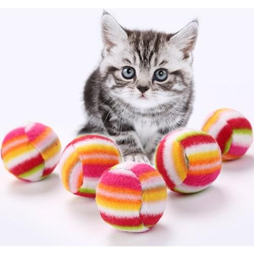 Rainbow Ball Cat Toys Rolling Ball Built-in Ringstone Toys for Cats Interactive Scratch Ball for Kittens Plush Dog Toys Pet Toys
