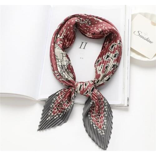 Silk Women Square Head Scarf Luxury Crinkle Neck Kerchief Hair Tie Band Bag Ladies Scarvis Foulard Accessores 2021 New Design