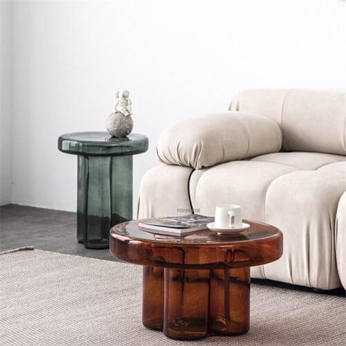 Nordic Glass Coffee Table for Living Room Simplicity Tall and Short Combination Living Room Furniture Creative Ins Round Table
