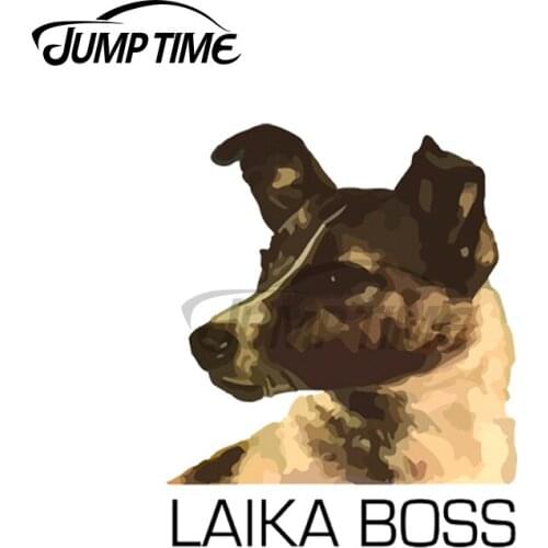 Jump Time 13 x 11cm For Laika Boss Dog Occlusion Scratch Funny Car Stickers Personality Vinyl Bumper Window Decoration Decal