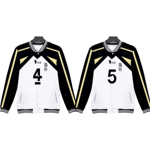Japan Anime Haikyuu Zip Up Baseball Jacket Outerwear Fukurodani Akaashi Keiji Bokuto Koutarou Baseball Uniform Cosplay Costume