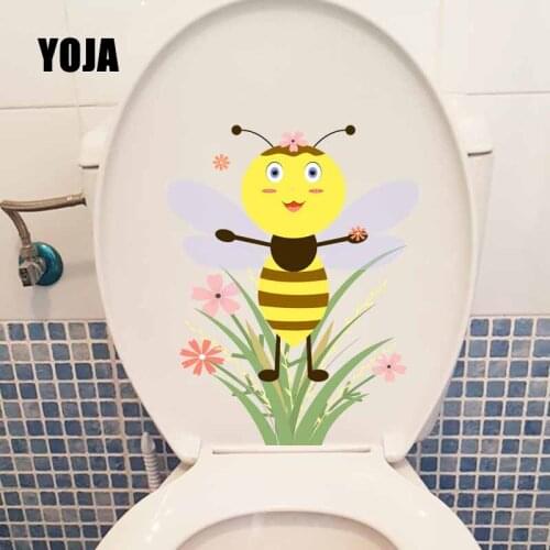 YOJA 18.2X23.1CM Cartooon Bees Collect Honey Home Decor Toilet Wall Sticker Decal Funny Animal T5-0884