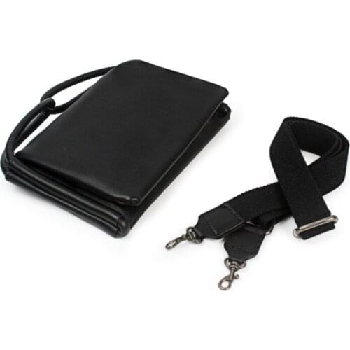 Angel Kiss Women Genuine Leather Black Small Crossbody Bag Female Vintage Leather Purse with Adjustable Heavy Canvas Long Strap