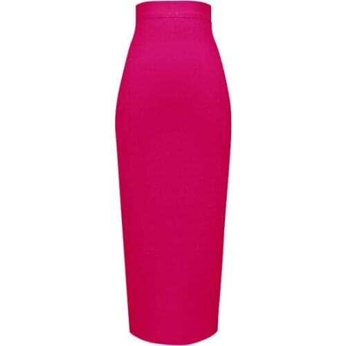 Women Candy Color Sexy Neon Green Pink Orange Yellow Pink Midi Knee Length Bandage Skirt 2021 Designer Pencil Skirt Faldas 78cm