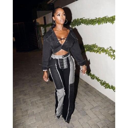 CM.YAYA Women Patchwork Jeans for Streetwear Elegant Denim Pants