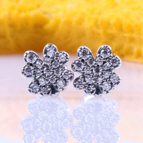 Original 925 Sterling Silver Lucky Four-leaf Clover Earrings Shiny Four-leaf Clover For Women Wedding Party Jewelry