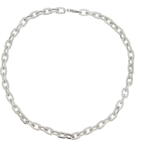 Sparking bling 5A Cubic zirconia box chain iced out bling cz open link chain silver color choker necklace for women wholesale