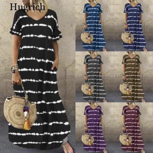 Summer New Fashion Casual Womens Dress V-neck Lotus Sleeve Striped Print Dress Large 2020