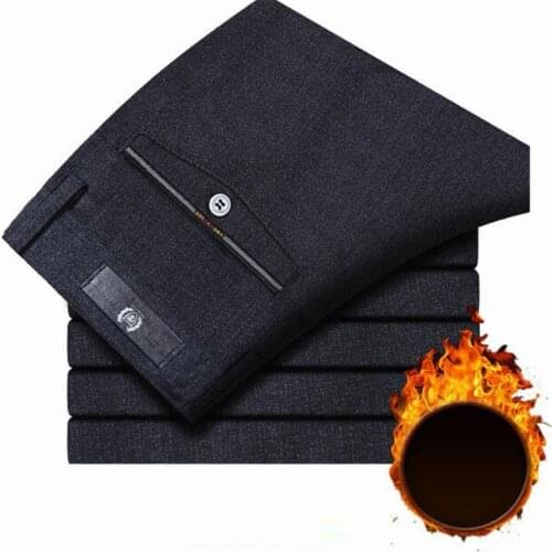 Winter Business Casual Mens Suit Pants Male plus velvet thicken loose cashmere trousers Straight Classical Dress Pants