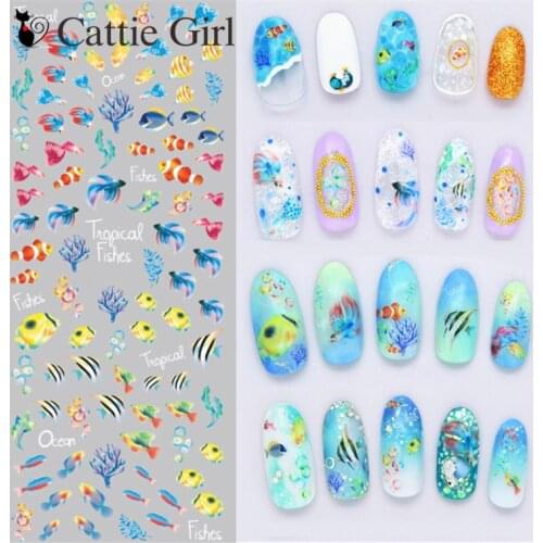 1sheet Starfish Sea Horse Nail Water Decals of Nails Transfer Stickers Ocean Shell Nail Art Summer Manicure for Nail Decorations
