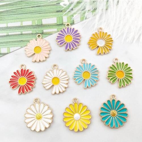 10PCS 18*21mm Alloy Enamel Sunflower Charms Metal Yellow Daisy Flower Pendants for Earrings Bracelet DIY Making Accessories