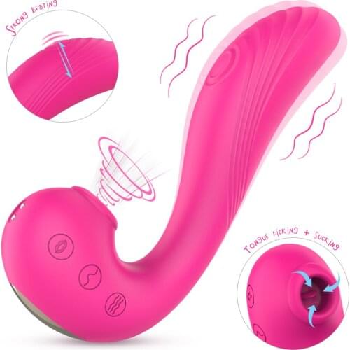 Licking & Sucking 2 in 1 G Spot Dildo Vibrator Clitoral Stimulator Tongue Licking Nipple Massager Adults Sex Toys for Women