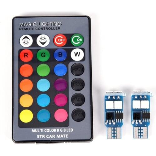 2 X T10 RGB 6 SMD 5050 LED Car Auto Wedge Side Light Width Light Interior Reading Lamp Bulb With Remote Control High Quality