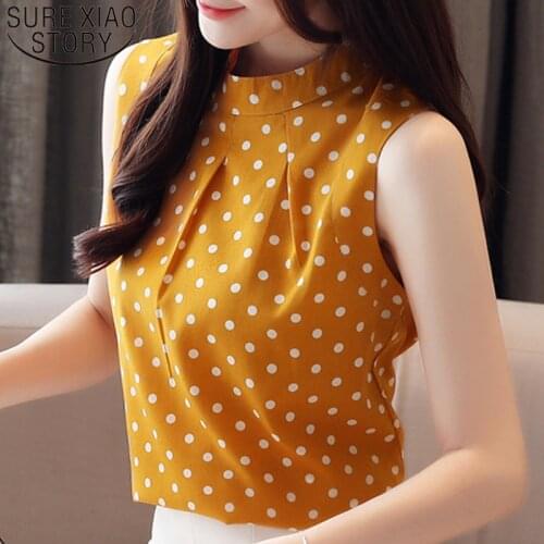 2021 Summer Loose Women Blouse Women Shirt Sleeveless O-neck Casual Party Korean Clothing Fashion Elegant Women Tops Blusas 5237