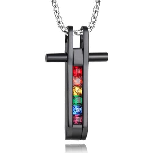 2021 LGBT Fashion Stainless Steel Material Rainbow Inlaid Zircon Personalized And Creative Pendant Necklace Suitable For Couples