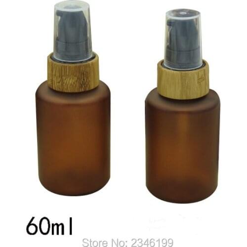 60ML20pcs/lot Frosted Brown Empty Lotion Pump Bottle, Plastic Spray Container with Bamboo Pump, Empty DIY Cosmetic Liquid Bottle