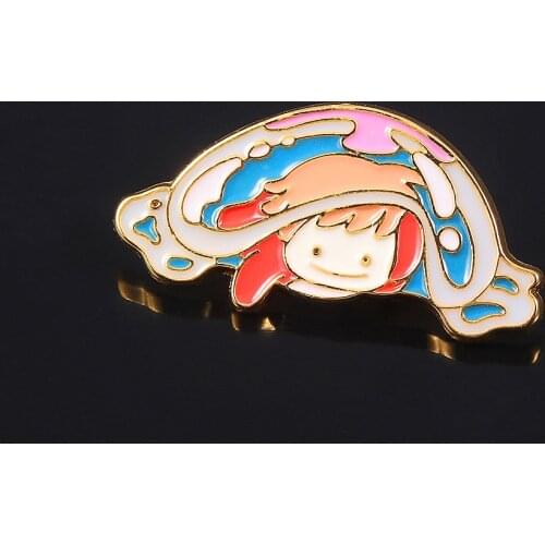 Anime Ponyo on the Cliff Pins Brooch Kawaii Ponyos Goldfish Princess Enamel Brooches Fans Lapel Pin Shirt Bag Cosplay Jewelry