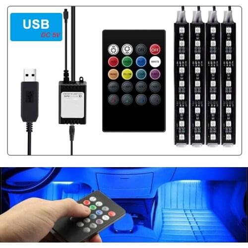 Car RGB LED Interior Strip Light 4pcs Colors Car Styling Decorative Light Music sound Control Multiple lighting Atmosphere Lamps