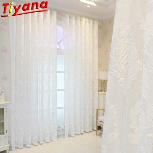 White Geometric Jacquard Curtains for Living Room Modern Semi-Blackout 3D Damascus Tulle/Yarn Window Drapes for Bedroom 722#VT