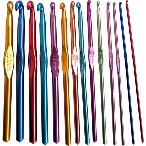 Free Shipping Colorful aluminous crochet hooks 12pcs with bag size 2.0-8.0 mm crafts crochet for DIY knitting needlework