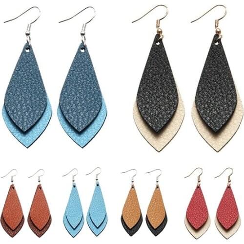 5x2.3cm Bohemian Leather Leaf Shape Drop Earrings Teardrop Dangle Earring Summer Jewelry