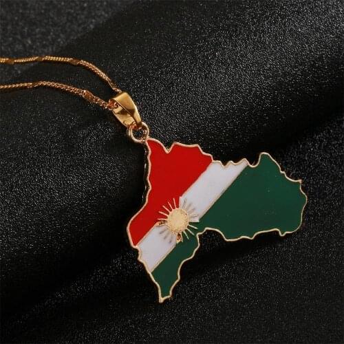 Gold Color Kurdistan Map Pendant Necklace Flag Region Kurdish Map Chain Jewelry