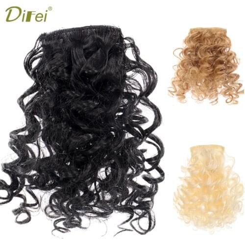 DIFEI curly bangs clips on hairpieces with natural black heat resistant fiber synthetic hair extensions for woman