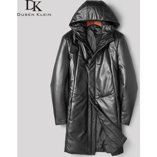 Dusen Klein Men Genuine Leather Down Jackets Hooded Winter Coat Outerwear Sheepskin 275