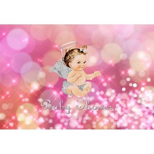 Gradient With Colourful Spots And Pink Twinkle Little Stars Photography Background Baby Girl With Wings Backdrop For Baby Shower