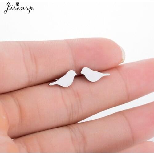 Jisensp Stainless Steel Birds Earrings Women Cute Geometric Stud Earring Girl Jewelry Black Animal Origami Earring Gift Bijoux