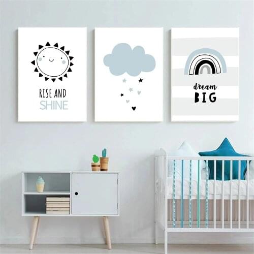 Cartoon Sun Prints Rainbow Wall Art Poster Nursery Print Blue Cloud Canvas Painting Nordic Wall Pictures Kids Baby Room Decor