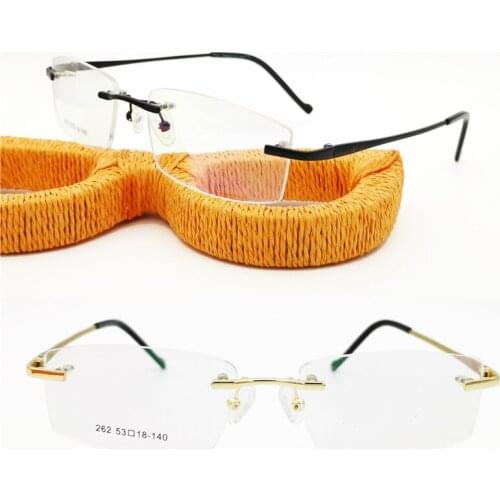 Classic nickel copper rimless simple rectangle prescription glasses frame with impress pattern for men
