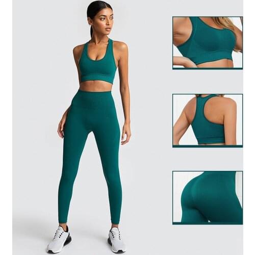 2PCS Seamless Women Yoga Set Workout Sportswear Gym Clothing Fitness Long Sleeve Crop Top High Waist Leggings Sports Suits