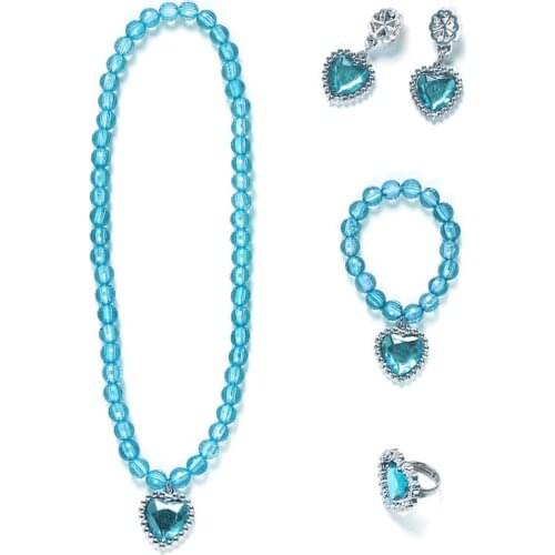 VOGUEON 5 Pieces Princess Dress up Party Accessories Girls 4 Colors Necklace Bracelet Earrings Ring Halloween Cosplay Suppliers