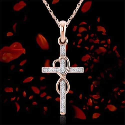 New Stylish Exquisite Women Diamond Rhinestone Necklace Infinity Love God We Trust Christian Cross Pendant Jewelry Gifts