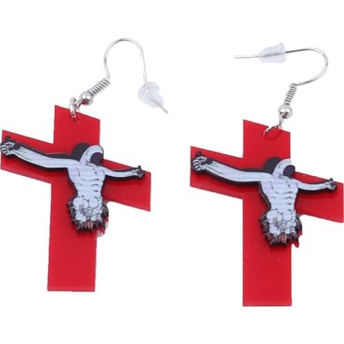 New Red Cross Jesus Acrylic Drop Earrings For Women Hyperbole Geometric Long Dangle Earrings Night Club Punk Party Jewelry Gifts