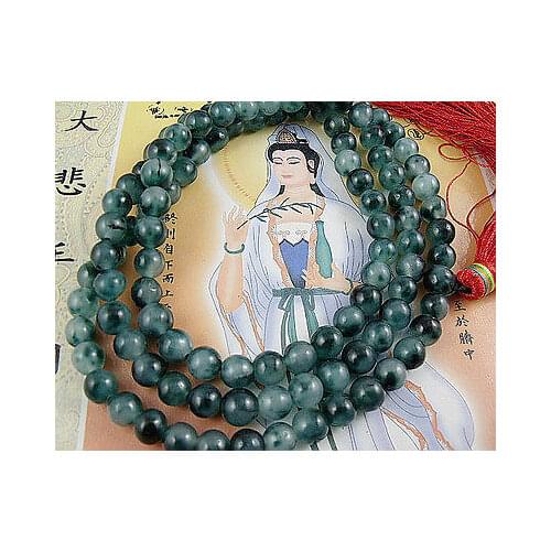 8mm Tibetan Buddhism 108 purple green chalcedony Prayer Bead Mala Necklace