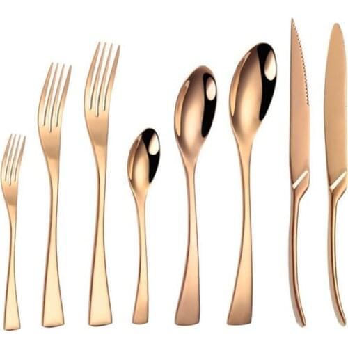 Rose Gold Stainless Steel Dinnerware Fork Copper Knife Scoops Dessert Forks Cutlery Set Tableware For Party Wedding
