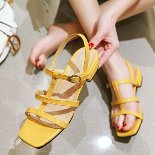 Square Toe T-tied Women Sandals Summer 2021 Female Shoes Hollow Out Low Heels Buckle Back Strap Leisure Sandals Ladies Footwear