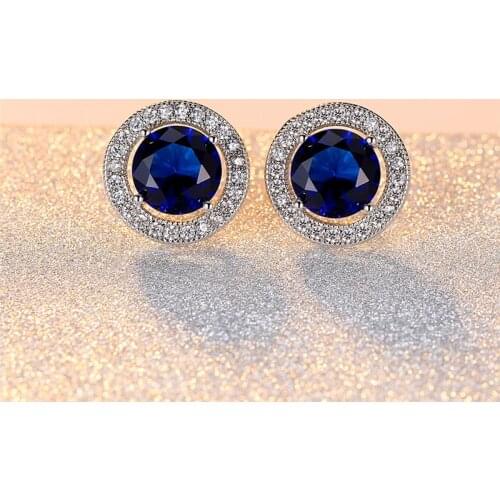 Elegant Female Purple Red Blue Stone Stud Earrings Simple Gold Color Zircon Stone Earrings Vintage Wedding Earrings For Women
