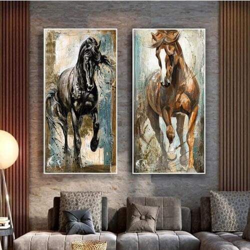 Nordic Running Horse Oil Painting Mural on Canvas Art Print Animal Poster Picture for European Classic Cuadros Room Decoration