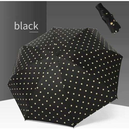 5 Folding Sun Umbrella Female Sunscreen Polka Dot Umbrella Small Pocket Rain Dual-use Black Coating Rain Fold Cute Umbrella
