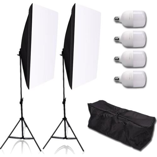 Professional Photography 50*70cm Softbox E27 Socket Light Lighting Kit 2m Light Stand 4pcs Light Bulb for Video Filming Portrait