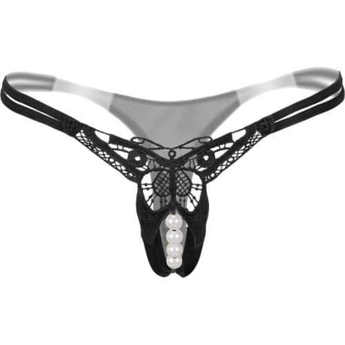 Sexy women hollow out crotchless thongs ladies faux pearl lace panties G-String Female Erotic lingerie intimate underwear