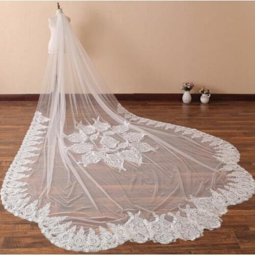 Unique Boho Wedding Veil with Vibrant Wild Weeds Royal Length Lace Veil Single Tier Cathedral Veil Lace Bridal Veil Thick Lace C